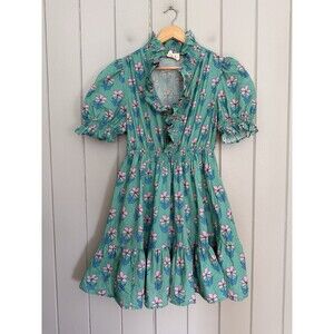 Umgee Dragonfruit Daze Dress  M Medium Jade Green Ruffled Floral Babydoll